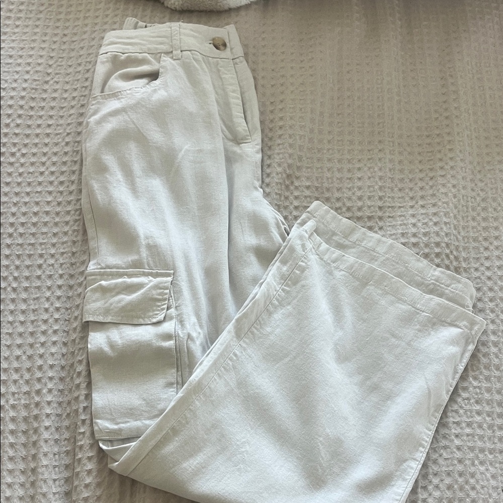 Women's White Cargo Linen Pants